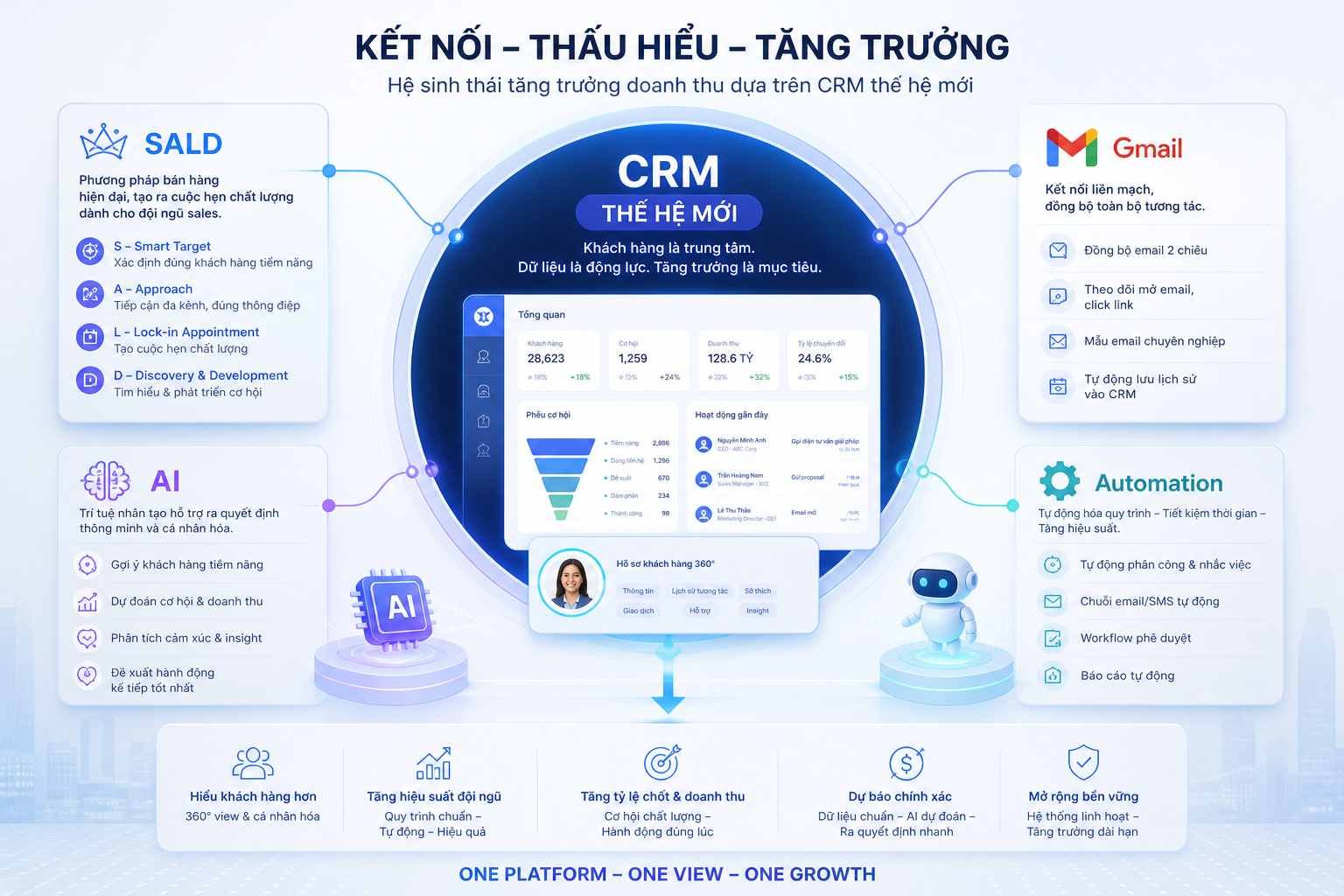 CRM thế hệ mới, SALD, Gmail, AI, Automation