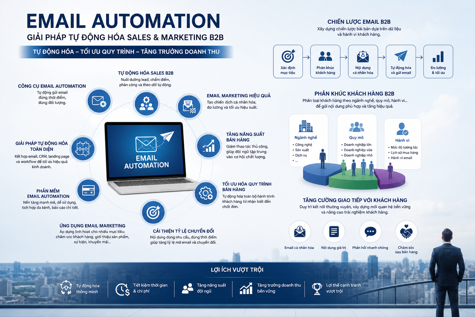 công cụ email automation, tự động hóa sales B2B, email marketing hiệu quả, tăng năng suất bán hàng, giải pháp tự động hóa, phần mềm email automation, chiến lược email B2B, tối ưu hóa quy trình bán hàng, công nghệ tự động hóa, email cho doanh nghiệp, cải thiện tỷ lệ chuyển đổi, marketing automation, ứng dụng email marketing, phân khúc khách hàng B2B, tăng cường giao tiếp với khách hàng.