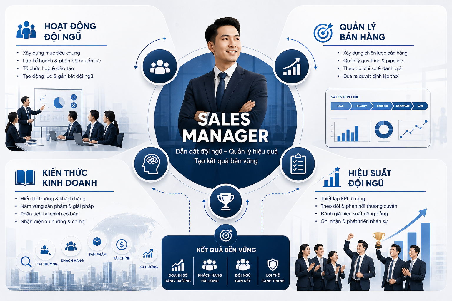 Sales Manager, hoạt động đội ngũ, quản lý bán hàng, kiến thức kinh doanh, hiệu suất đội ngũ