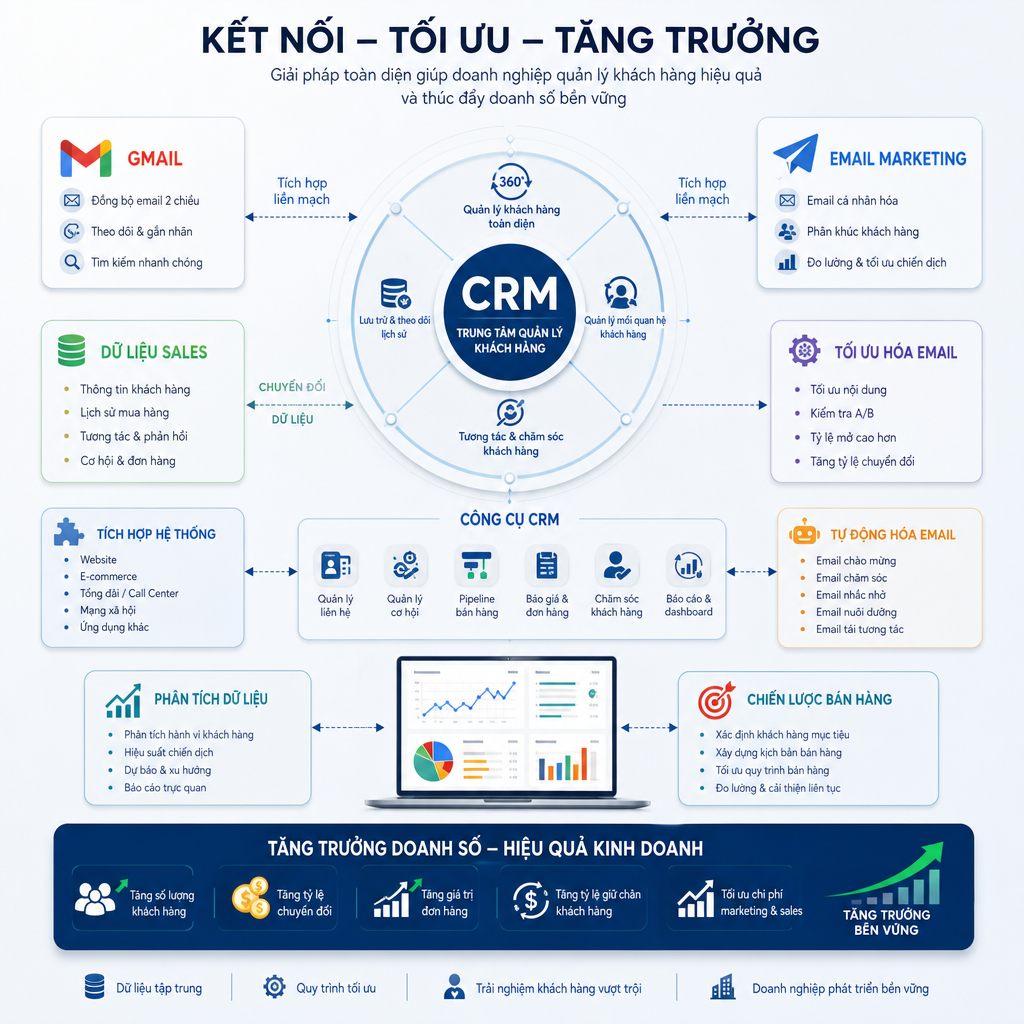 Gmail, CRM, dữ liệu sales, email marketing, chuyển đổi dữ liệu, quản lý khách hàng, tối ưu hóa email, tăng trưởng doanh số, công cụ CRM, tích hợp hệ thống, phân tích dữ liệu, chiến lược bán hàng, tự động hóa email, quản lý mối quan hệ khách hàng, hiệu quả kinh doanh.