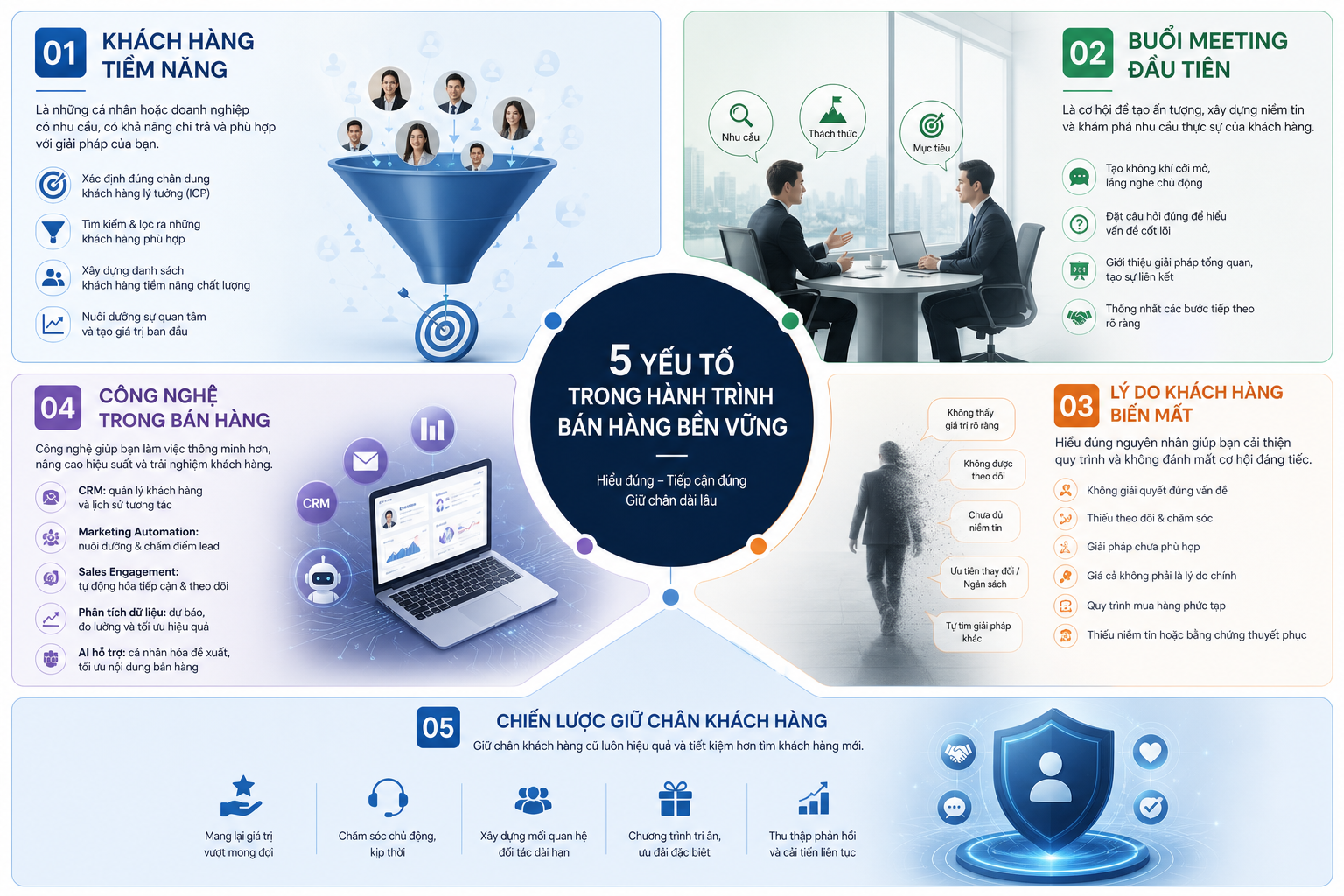 khách hàng tiềm năng, buổi meeting đầu tiên, lý do khách hàng biến mất, công nghệ trong bán hàng, chiến lược giữ chân khách hàng