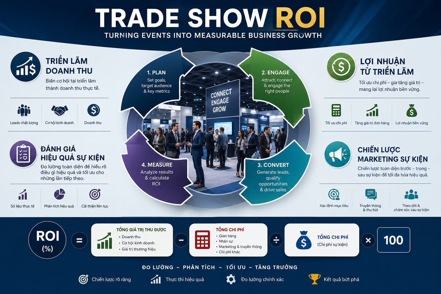 Trade Show ROI, triển lãm doanh thu, đánh giá hiệu quả sự kiện, lợi nhuận từ triển lãm, chiến lược marketing sự kiện