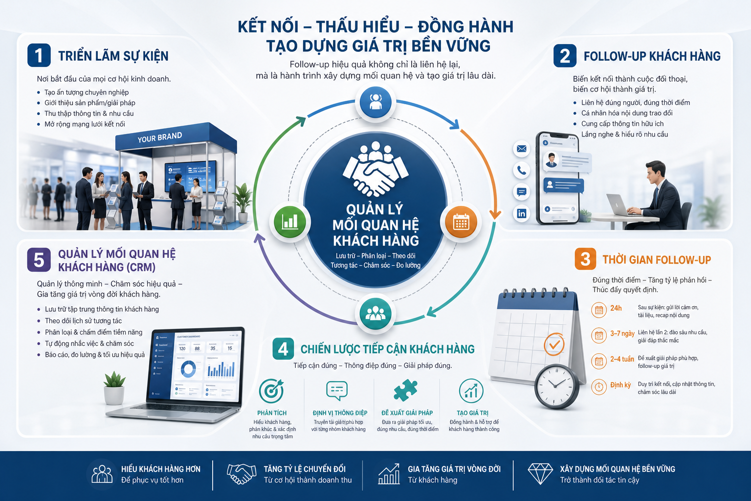 follow-up khách hàng, triển lãm sự kiện, thời gian follow-up, chiến lược tiếp cận khách hàng, quản lý mối quan hệ khách hàng