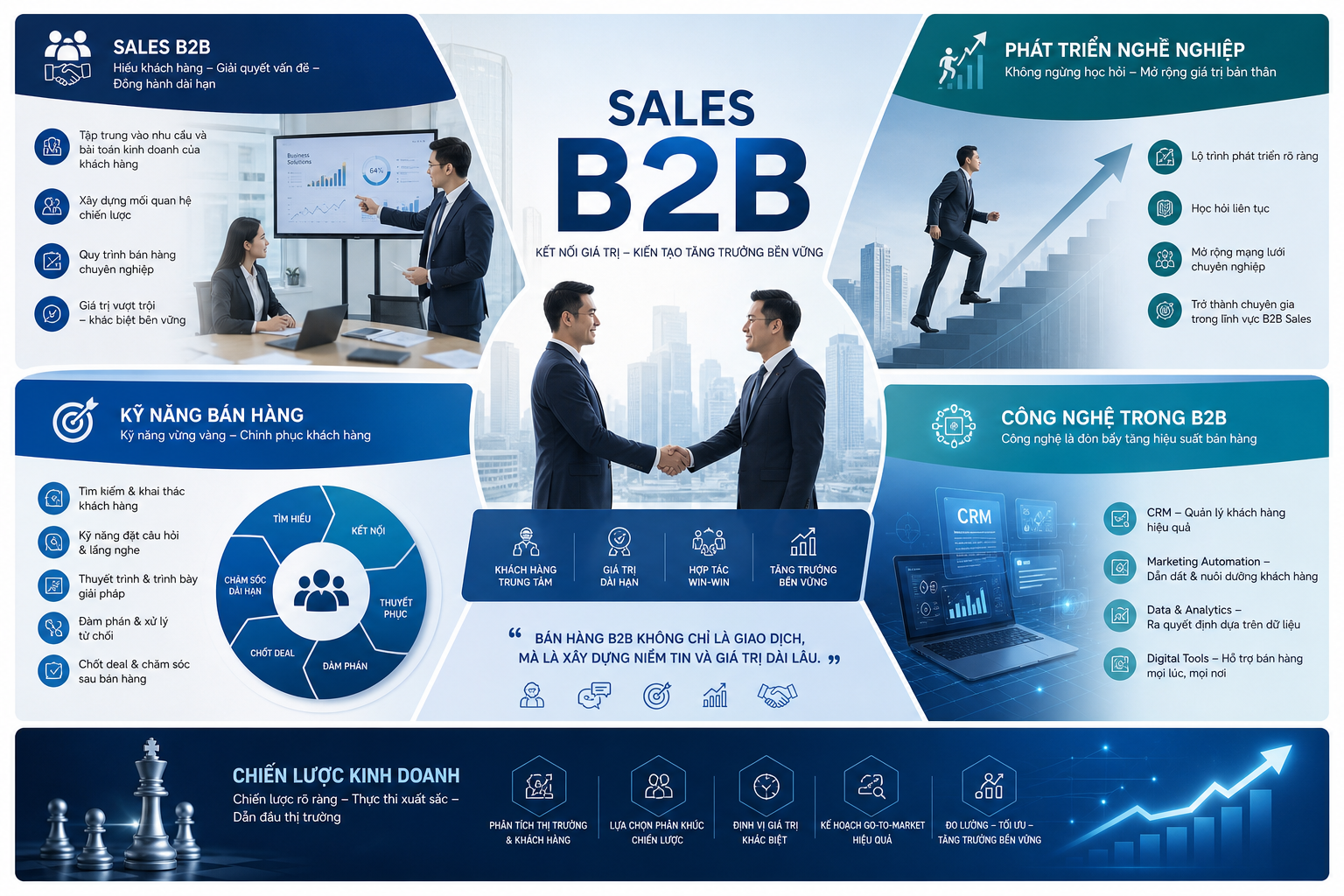 Sales B2B, phát triển nghề nghiệp, kỹ năng bán hàng, công nghệ trong B2B, chiến lược kinh doanh.