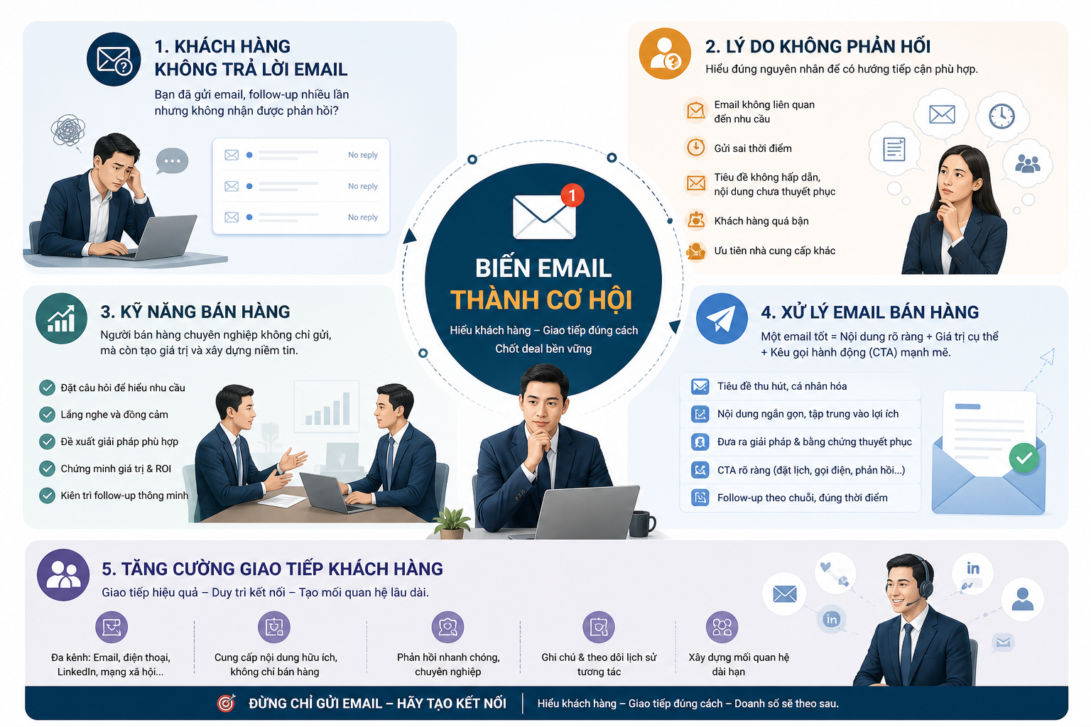 khách hàng không trả lời email, lý do không phản hồi, kỹ năng bán hàng, xử lý email bán hàng, tăng cường giao tiếp khách hàng